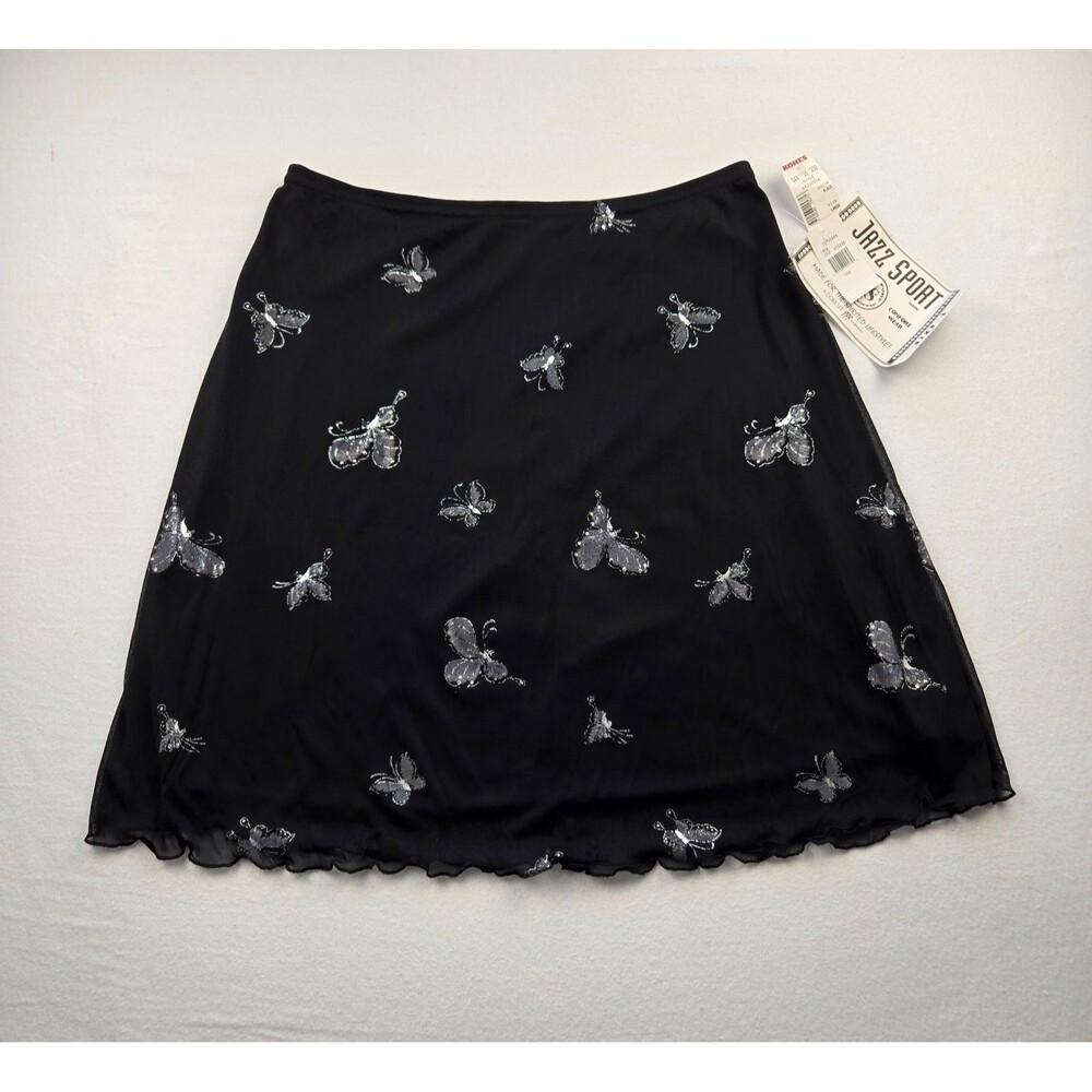 Deadstock Vintage 90s Jazz Sport Butterfly Skirt L Black Sequin Y2K USA Made NWT